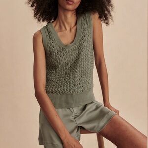 Varley Fern Green Sleeveless Open Knit Top